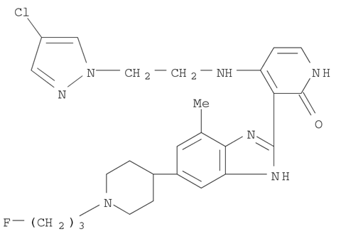 2(1H)-Pyridinone, 4-[[2-(4-chloro-1H-pyrazol-1-yl)ethyl]amino]-3-[5-[1-(3-fluoropropyl)-4-piperidinyl]-7-methyl-1H-benzimidazol-2-yl]-